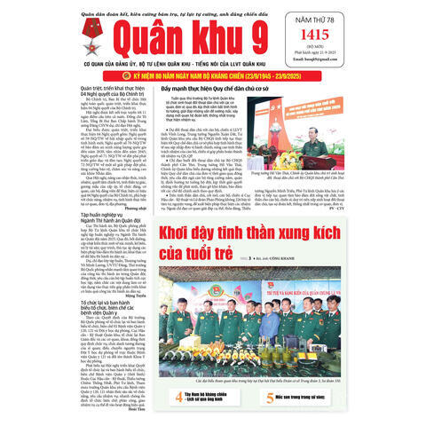 Báo Quân khu 9, số 1415 (21/9/2025)